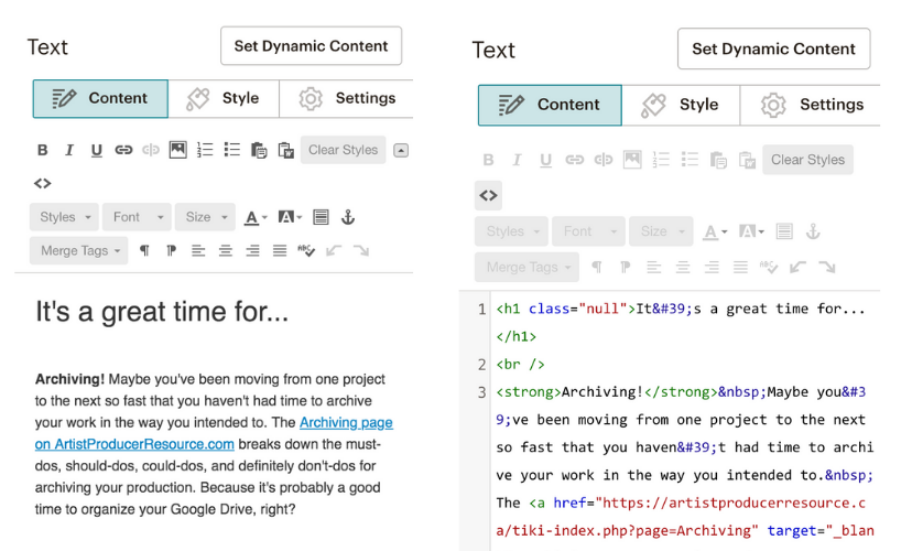 Screenshot demonstrating the difference between between the style editor and the source, or code editor.